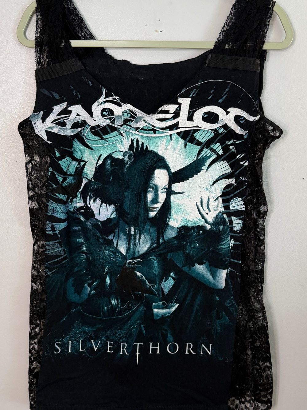 Kamelot band tee tank top XL lace panel & shoulder strap goth grunge metal GUC